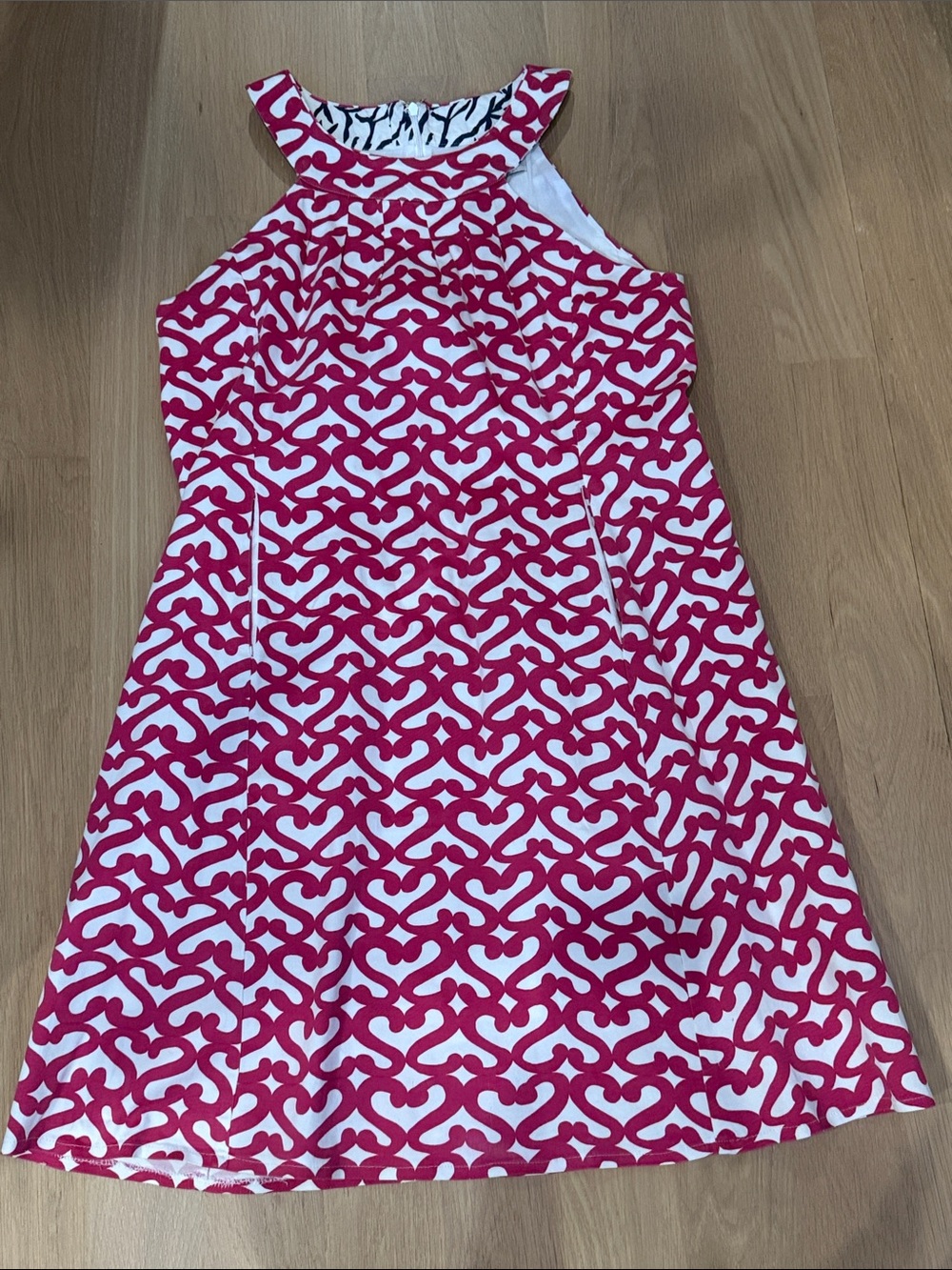 Dizzy Lizzie Pink & White Geometric Halter Dress lined with pockets